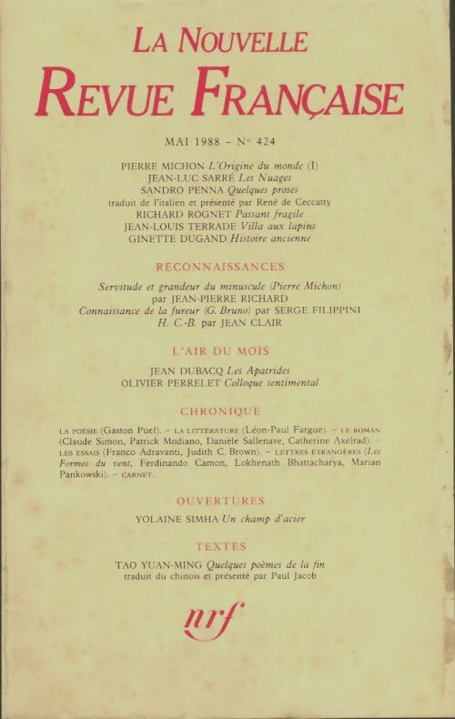 Livrenpoche : La nouvelle revue française n°424 - Collectif - Livre