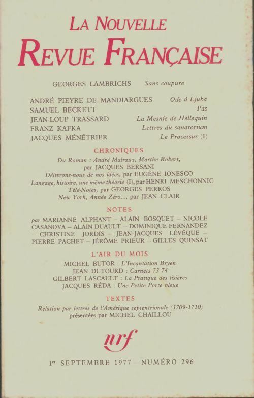 Livrenpoche : La nouvelle revue française n°296 - Collectif - Livre