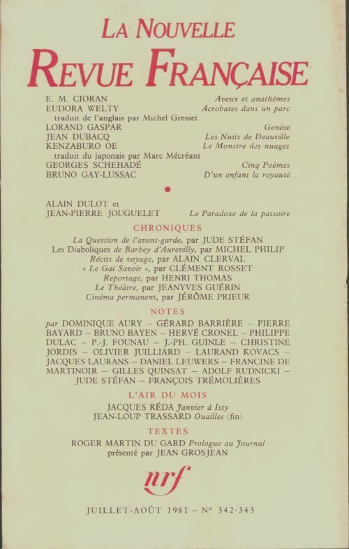 Livrenpoche : La nouvelle revue française n°342-343 - Collectif - Livre
