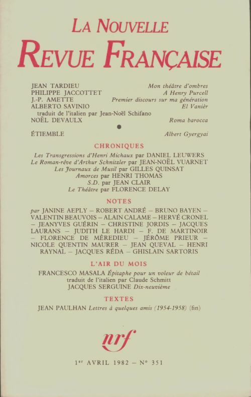 Livrenpoche : La nouvelle nouvelle revue française n°351 - Collectif - Livre