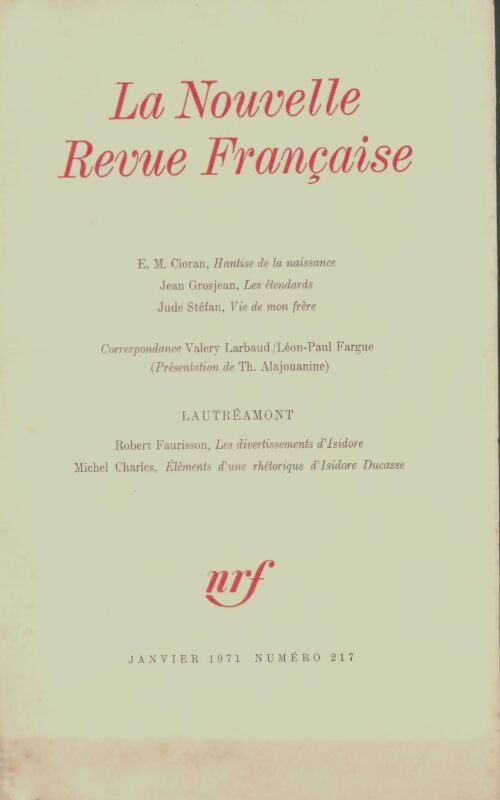 Livrenpoche : La nouvelle nouvelle revue française n°217 - Collectif - Livre