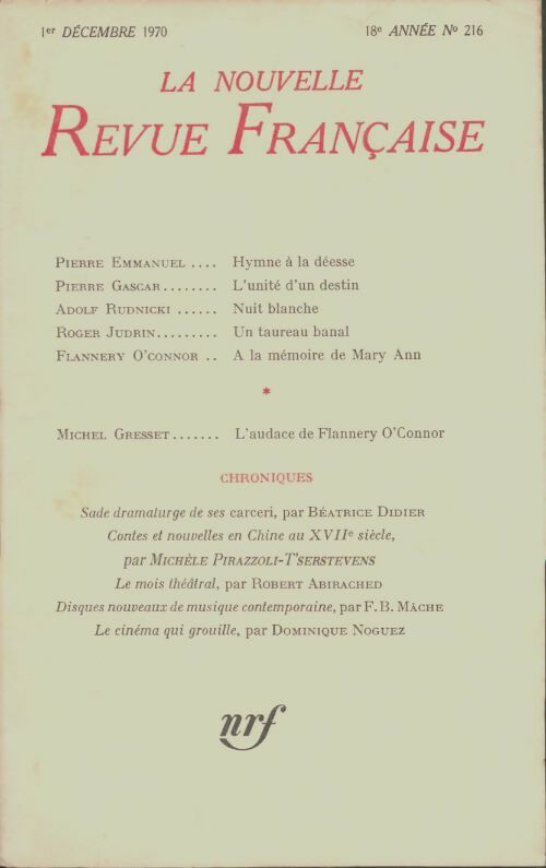 Livrenpoche : La nouvelle nouvelle revue française n°216 - Collectif - Livre