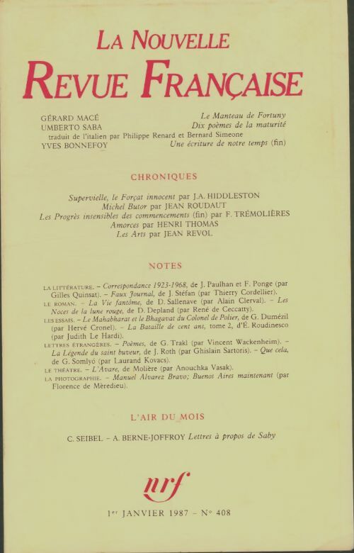 Livrenpoche : La nouvelle nouvelle revue française n°408 - Collectif - Livre