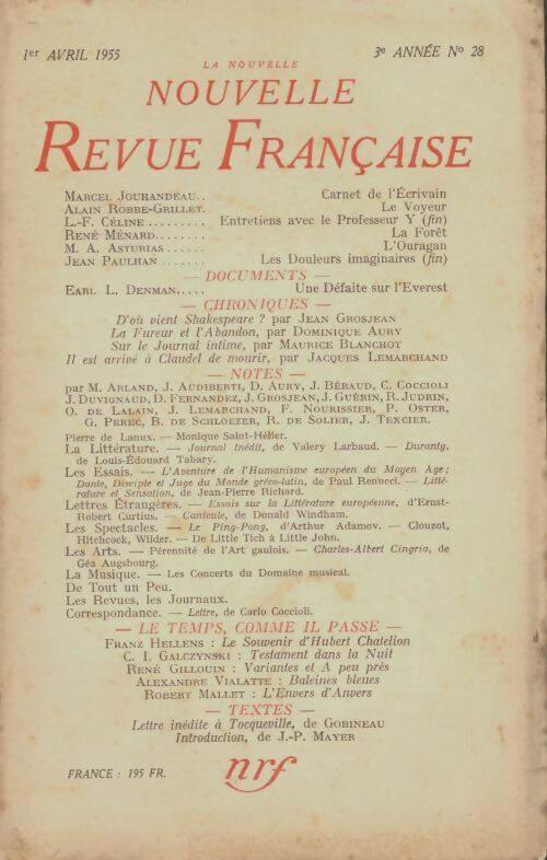 Livrenpoche : La nouvelle revue française n°28 - Collectif - Livre