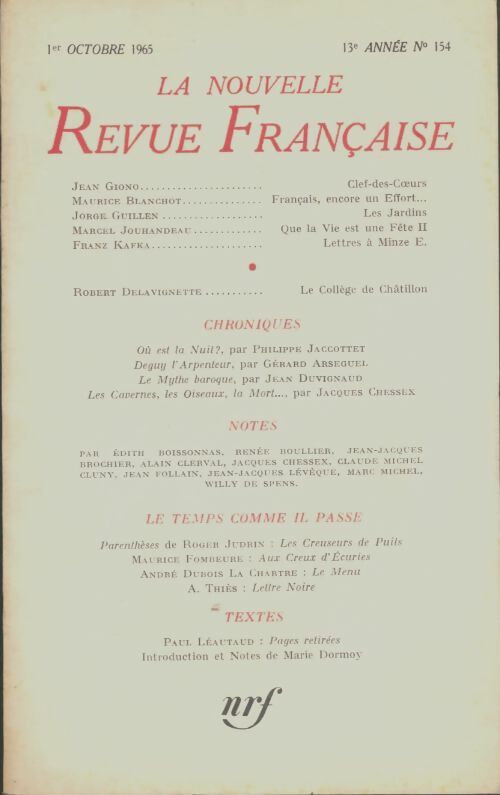 Livrenpoche : La nouvelle revue française n°154 - Collectif - Livre