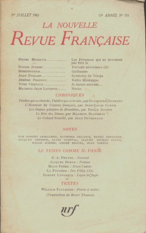 Livrenpoche : La nouvelle revue française n°151 - Collectif - Livre