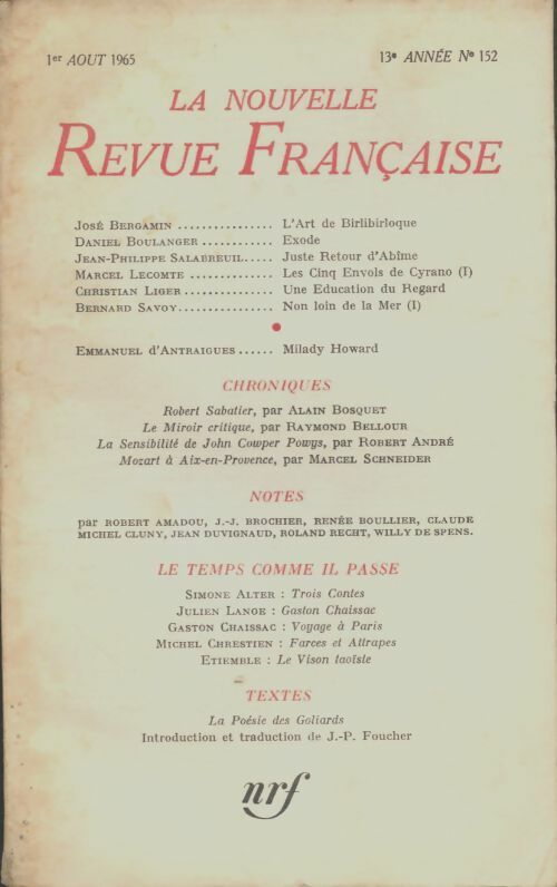 Livrenpoche : La nouvelle revue française n°152 - Collectif - Livre