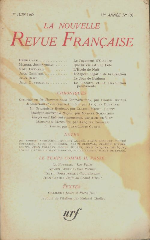 Livrenpoche : La nouvelle revue française n°150 - Collectif - Livre