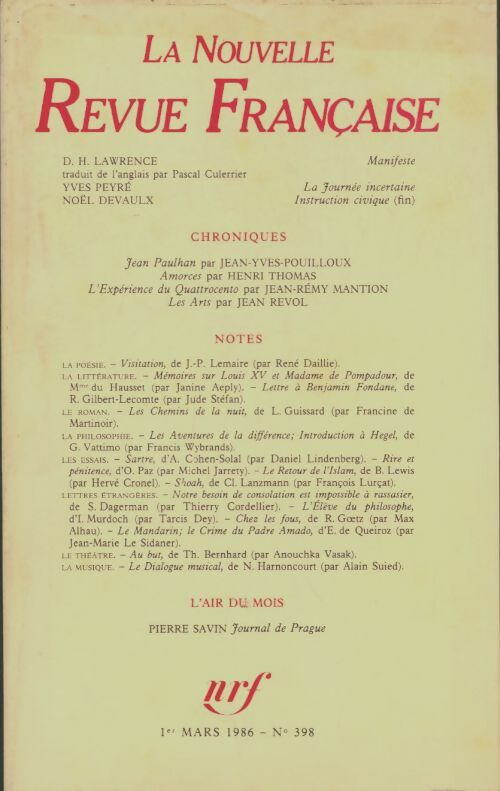 Livrenpoche : La nouvelle nouvelle revue française n°398 - Collectif - Livre