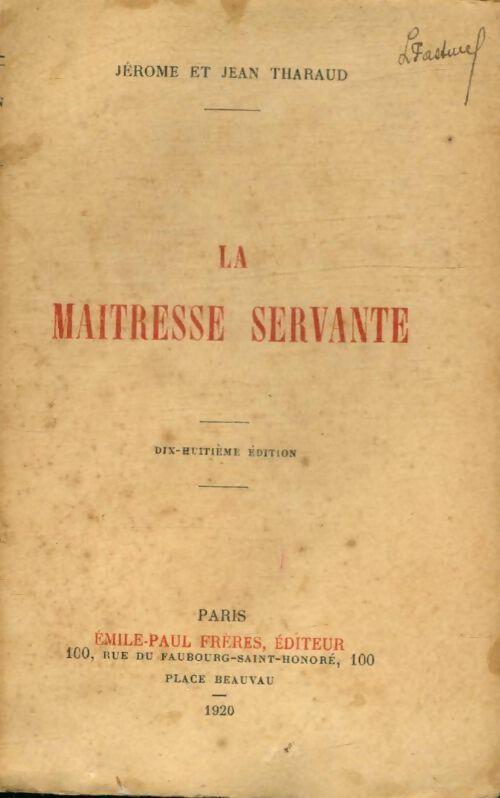 Livrenpoche : La maîtresse servante - Jean Tharaud - Livre