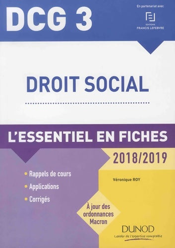 Livrenpoche : DCG 3 - droit social - 2018/2019 - l'essentiel en fiches - Véronique Roy - Livre