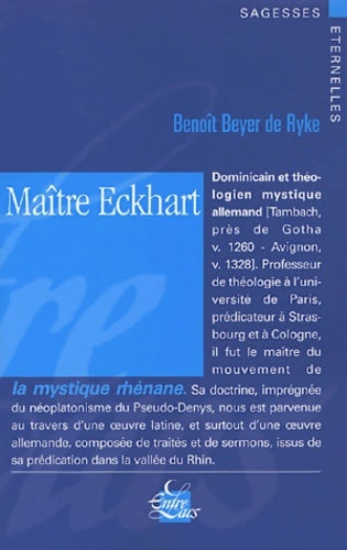 Livrenpoche : Maître eckhart - Benoit Beyer de Ryke - Livre
