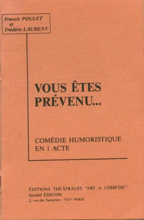 Livrenpoche : Vous êtes prévenu... - Frédéric Francis; Laurent - Livre