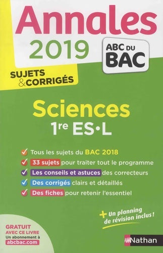 Livrenpoche : Sciences 1ères ES, L 2019 - Françoise Saintpierre - Livre