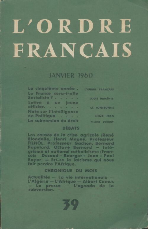 Livrenpoche : L'ordre français n°39 - Collectif - Livre