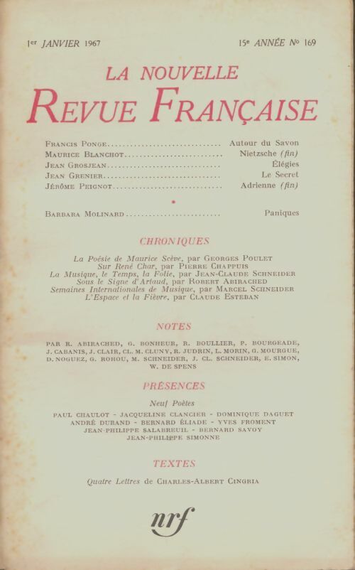 Livrenpoche : La nouvelle revue française n°169 - Collectif - Livre