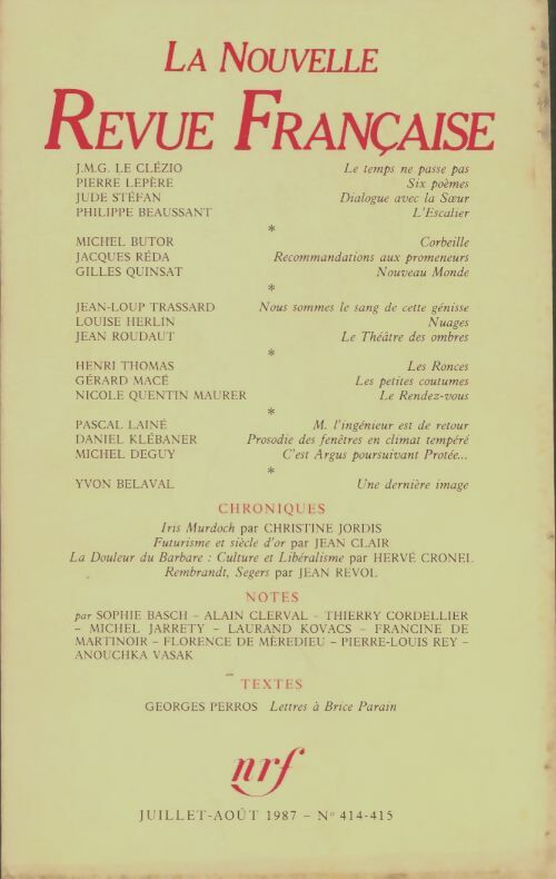 Livrenpoche : La nouvelle nouvelle revue française n°414-415 - Collectif - Livre