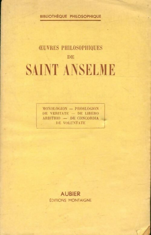 Livrenpoche : Oeuvres philosophiques de Saint Anselme - Saint Anselme - Livre