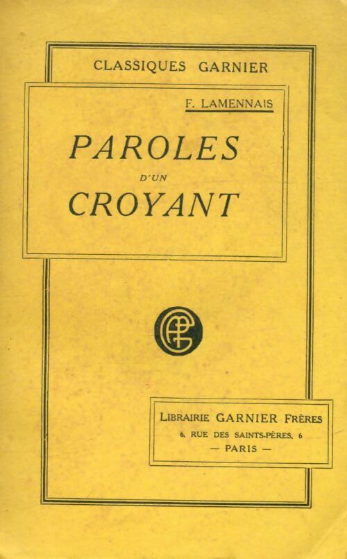 Livrenpoche : Paroles d'un croyant - Félicité De Lamennais - Livre