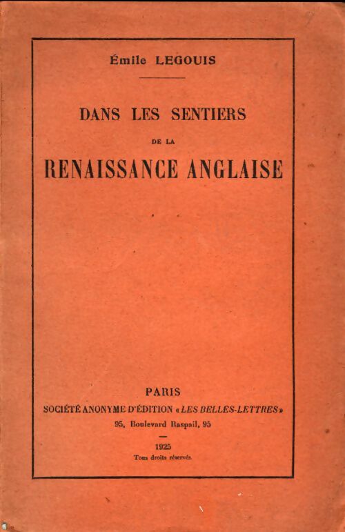Livrenpoche : Dans les sentiers de la renaissance anglaise - Emile Legouis - Livre
