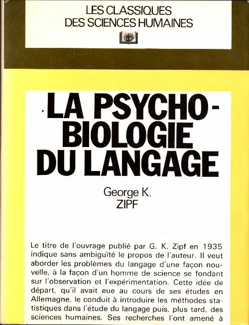 Livrenpoche : La psychobiologie du langage - George K. Zipf - Livre