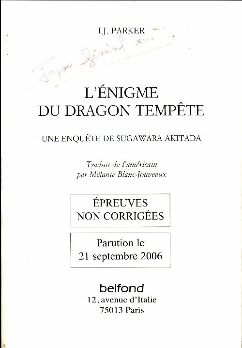 Livrenpoche : L'énigme du dragon Tempête - I. J. Parker - Livre