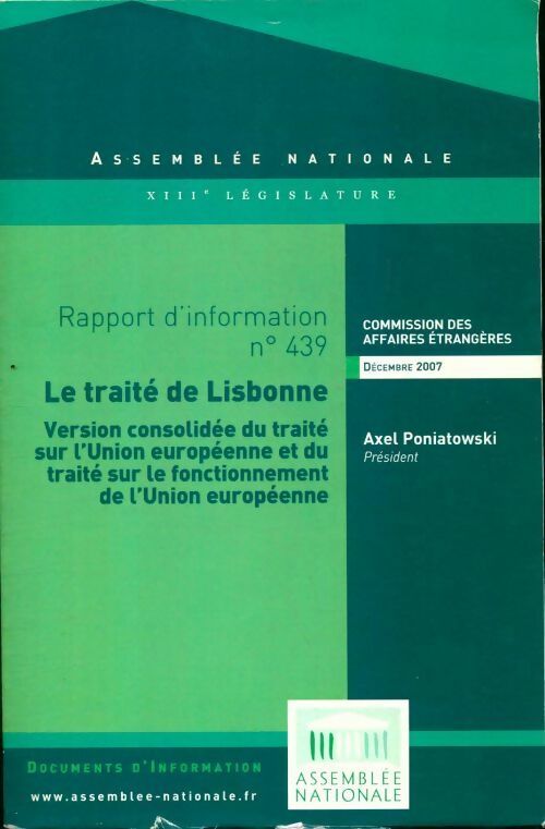 Le traité de Lisbonne - Commission Des Affaires Etrangère -  Les documents d'information - Livre