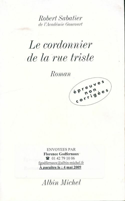 Livrenpoche : Le cordonnier de la rue triste - Robert Sabatier - Livre