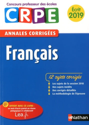 Livrenpoche : Concours CRPE français écrit 2019 - Janine Hiu - Livre