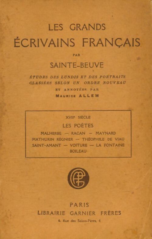 Livrenpoche : Les grands écrivains français XVIIe siècle : Les poètes - Charles-Augustin Sainte-Beuve - Livre