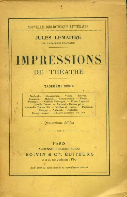 Livrenpoche : Impressions de théâtre troisième série - Jules Lemaître - Livre
