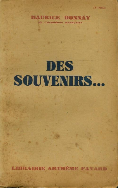 Livrenpoche : Des souvenirs... - Maurice Donnay - Livre