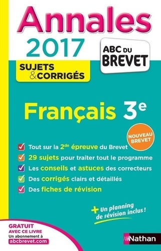 Livrenpoche : Annales abc du brevet 2017 français 3e - Thomas Bouhours - Livre