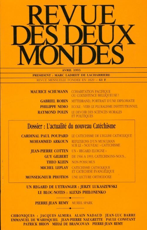 Livrenpoche : Revue des deux mondes Avril 1993 - Collectif - Livre