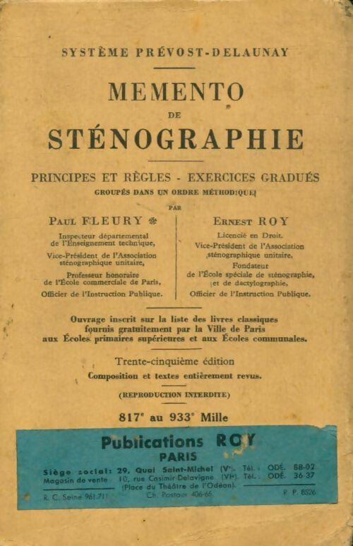 Livrenpoche : Mémento de sténographie - Paul Fleury - Livre