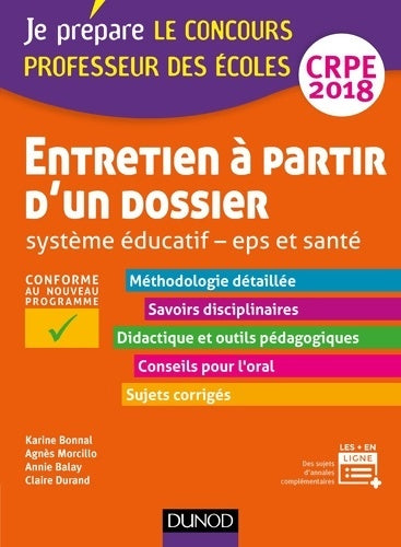 Livrenpoche : CRPE : Entretien à partir d'un dossier 2018 - Karine Bonnal - Livre