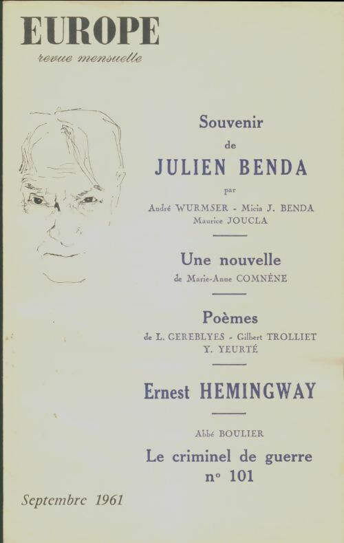 Livrenpoche : Europe n°389 : Souvenir de Julien Benda - Collectif - Livre