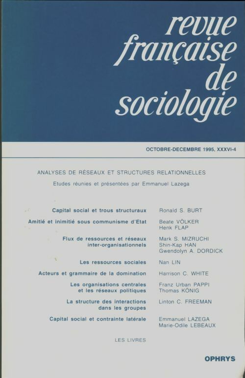 Livrenpoche : Revue française de sociologie : Octobre-décembre 1995 - Collectif - Livre