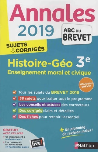 Livrenpoche : Annales abc du brevet 2019 Histoire / Géographie / Enseignement moral et civique 3e - Grégoire pralon - Livre