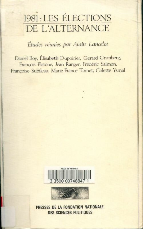 Livrenpoche : 1981 les élections de l'alternance - Alain Lancelot - Livre