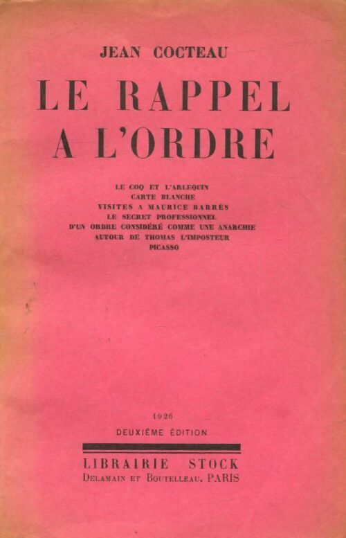 Livrenpoche : Le rappel à l'ordre - Jean Cocteau - Livre