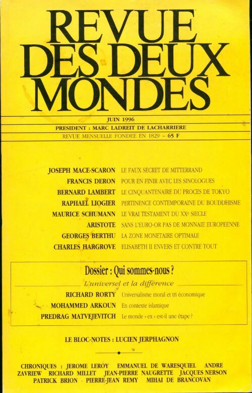 Livrenpoche : Revue des deux mondes juin 1996 - Collectif - Livre