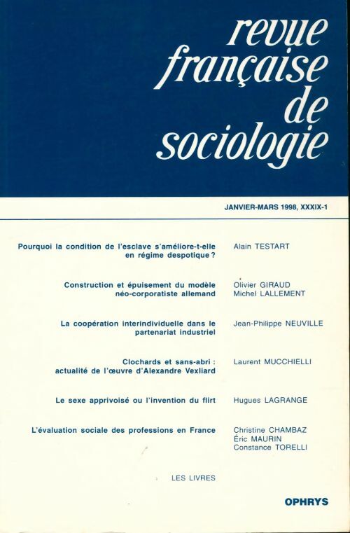 Livrenpoche : Revue française de sociologie n°XXXIX-1 - Collectif - Livre