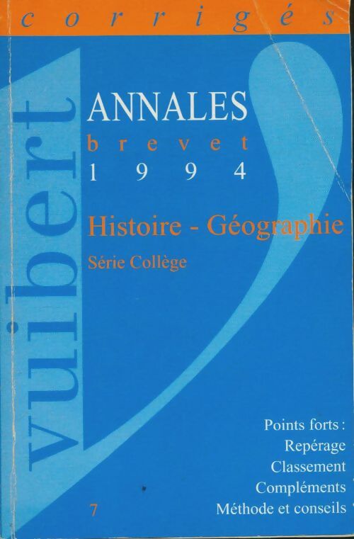 Livrenpoche : Histoire, géographie, éducation civique brevet corrigés 1994 - Collectif - Livre