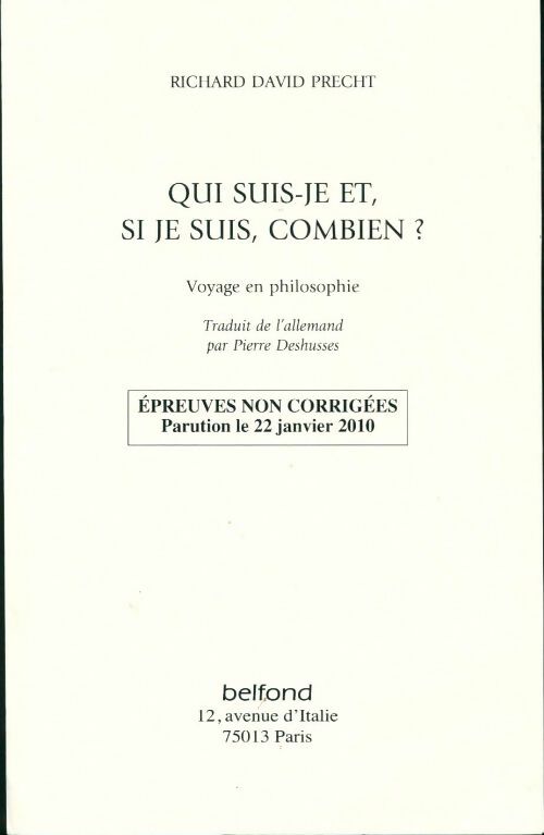 Livrenpoche : Qui suis-je et, si je suis, combien? - Richard David Precht - Livre