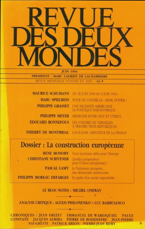 Livrenpoche : Revue des deux mondes juin 1994 - Collectif - Livre