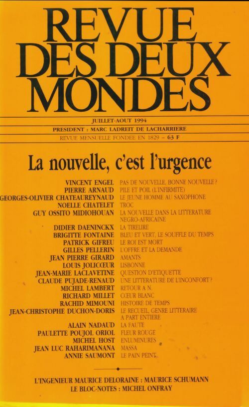 Livrenpoche : Revue des deux mondes juillet-août 1994 - Collectif - Livre
