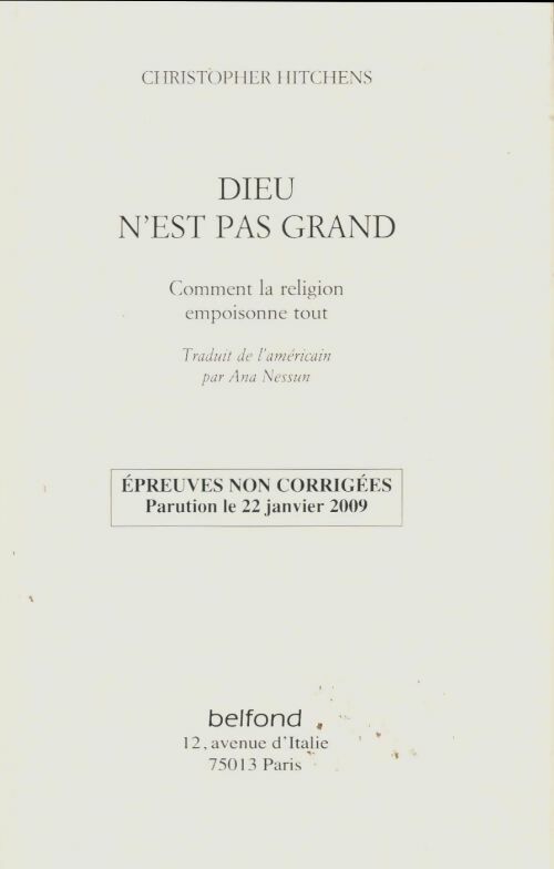 Livrenpoche : Dieu n'est pas grand. Comment la religion empoisonne tout - Christopher Hitchens - Livre