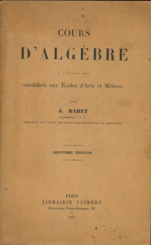 Livrenpoche : Cours d'algèbre - J Baret - Livre