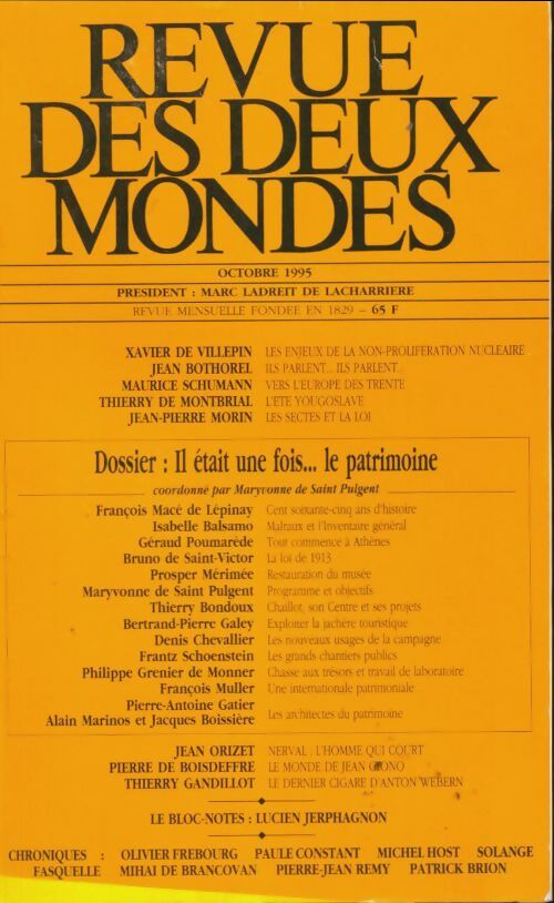 Livrenpoche : Revue des deux mondes octobre 1995 - Collectif - Livre